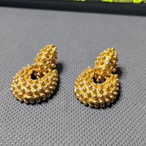 Goldtone Pendulum Earrings with Raised Beads of Metal